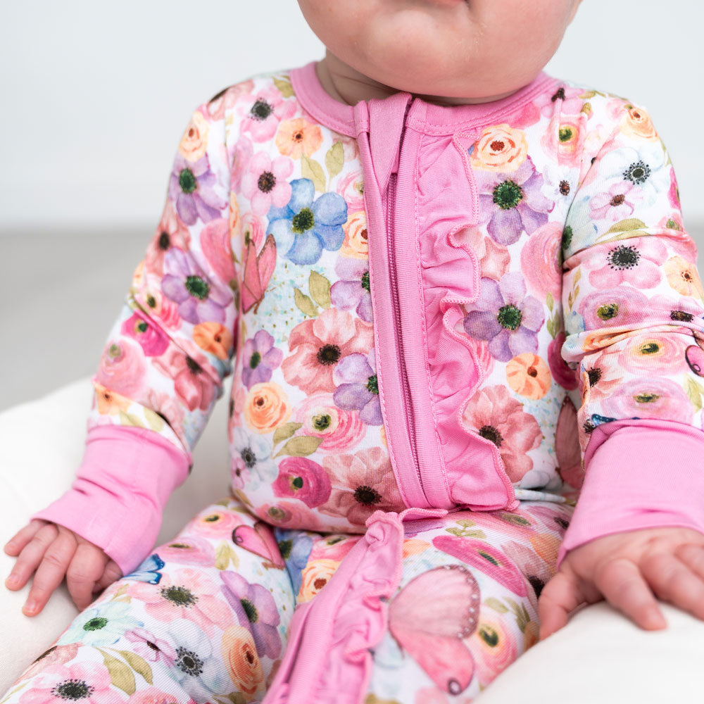 Lillian's Garden Butterflies Bamboo Ruffle Convertible Footie